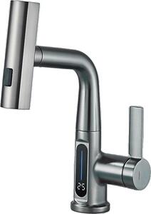 Miscelatore per lavabo, design contemporaneo, monocomando, grigio canna di fucile