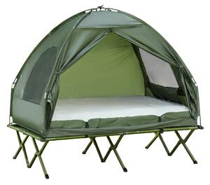 Outsunny Set da Campeggio Tenda Letto 2 Persone Materasso Gonfiabile con Borsa per il Trasporto in Polietilene, Verde Scuro