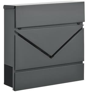 HOMCOM Cassetta Postale in Acciaio Zincato con Portagiornali e 2 Chiavi di Sicurezza, 37x10.5x37 cm, Grigio|Aosom