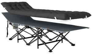 Outsunny Lettino da Campeggio Pieghevole con Poggiatesta Inclinato e Materasso Rimovibile, 196x68x37 cm, Nero