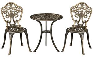Outsunny Set Bistrò da Giardino 3 Pezzi con 2 Sedie da Giardino e Tavolino Rotondo con Foro per Ombrellone, Set Tavolo e Sedie da Giardino in Alluminio, per Patio, Cortile, Esterno, Bronzo | Aosom Italy