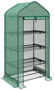 Outsunny Serra per Orto da Giardino con Porta Avoolgibile e 4 Ripiani in Metallo e Copertura in PE, 69x49x158cm, Verde Scuro | Aosom Italy