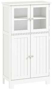 Kleankin Mobiletto Bagno con due Armadietti, Ante in Vetro e Ripiano Regolabile, 60x30x108.5 cm, Bianco | Aosom Italy
