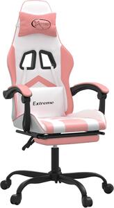 Sedia da Gaming con Poggiapiedi Bianco e Rosa in Pelle finta