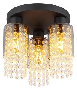 Globo Lighting plafoniera metallo nero opaco, vetro color fumo, cristalli di vetro trasparenti, ø: 280mm, H: 260mm, escl. 3x E27 40W 230V