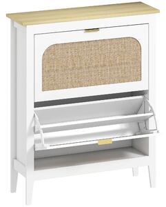 HOMCOM Scarpiera Slim Stile Boho con 2 Cassetti Ribaltabili per 14 Paia di Scarpe, 80x24x95.5 cm, Bianco | Aosom Italy