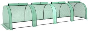 Outsunny Serra a Tunnel da giardino con 4 Porte a cerniera avvolgibile, in Acciaio e Plastica Impermeabile Anti UV, 395x100x80 cm, Verde | Aosom Italy