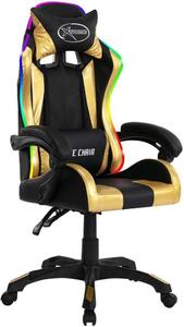 Sedia da Gaming con Luci a LED RGB Oro e Nera in Pelle finta