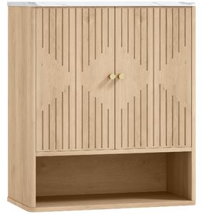 HOMCOM Armadietto Bagno a Parete con Ripiano Aperto e Ante Decorate, Piano Effetto Marmo, 60x18x70 cm, Rovere | Aosom Italy