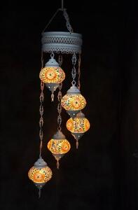 Lampada a sospensione in vetro colorato con 5 sfere a mosaico in stile orientale, lampada da soffitto marocchina, 120 cm