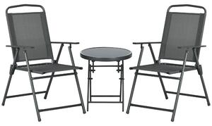 Outsunny Set da Giardino 3 Pezzi con 2 Sedie 53.5x64x93 cm e Tavolino da Caffè Ø45x50 cm, in Metallo, Grigio Scuro | Aosom Italy