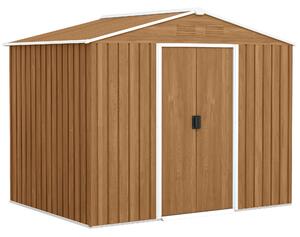 Outsunny Capanno Porta Attrezzi da Giardino con Porte Scorrevoli, Casetta in Lamiera di Acciaio, 236x174x190 cm, Marrone | Aosom Italy