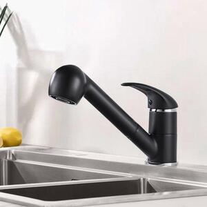 Rubinetto da cucina girevole e scorrevole a 360 gradi, colore nero, con 2 bocchette e rotazione a 360 gradi, ideale per la cucina