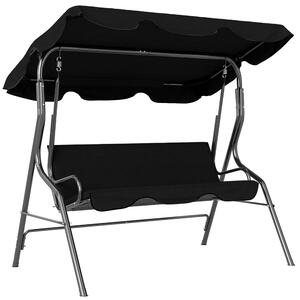 Outsunny Dondolo 3 Posti con Tettuccio Regolabile e Cuscini, in Acciaio e Poliestere, 170x110x153 cm, Nero | Aosom Italy
