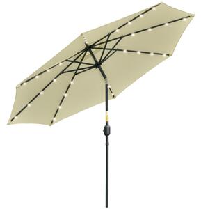 Outsunny Ombrellone da Giardino Inclinabile Ø265 cm con 32 Luci LED Solari e Manovella, Beige | Aosom Italy
