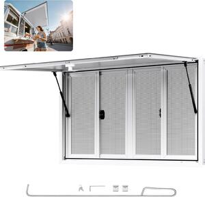 Finestra per snack bar e concessioni - Finestra di servizio/distribuzione per rimorchi e furgoni snack bar - Dimensioni di installazione 134,6 x 83,8 cm - Orientabile - Angolo di apertura 85° - 4 finestre scorrevoli