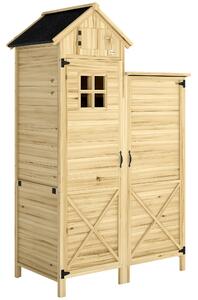 Outsunny Capanno per Attrezzi a 2 Zone con Ripiani Regolabili e Finestra, in Legno di Abete, 106x57x167 cm, Color Legno | Aosom Italy