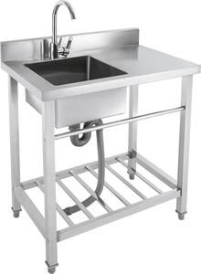 Lavello da cucina indipendente, acciaio inossidabile, rubinetto e ripiano inclusi, argento