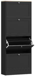 HOMCOM Scarpiera Salvaspazio a 4 Cassetti con Ripiani Regolabili su 2 Livelli, 60x23.5x153.3 cm, Nero | Aosom Italy