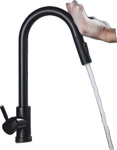 Miscelatore da cucina, con doccetta estraibile, montaggio a soffitto, design monocomando, nero