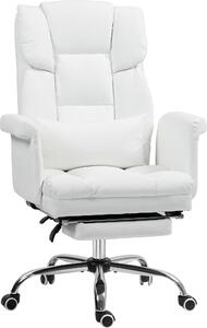 Sedia da ufficio Fortuna Lai, sedia da scrivania ergonomica con funzione reclinabile, cuscino lombare, sedia da computer regolabile in altezza con poggiapiedi, funzione girevole, per l'ufficio domestico, Pelle finta, bianca