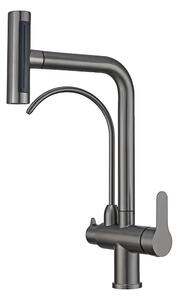 Rubinetto da cucina girevole a 360°, doppio supporto, acqua calda e fredda, acciaio inox, grigio canna di fucile