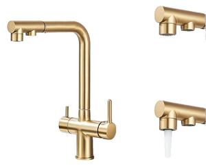 Rubinetto da cucina filtrato, funzione doppio getto, design contemporaneo, aggiornamento in oro spazzolato