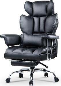 Sedia da ufficio con poggiapiedi - Sedia da ufficio ergonomica con cuscino lombare - Sedia da ufficio grande in Finto cuoio con schienale alto - nero