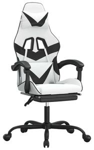 Sedia da Gaming con Poggiapiedi Bianco e Nero in Pelle finta
