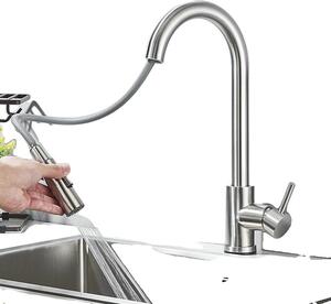 Rubinetto da cucina, doccetta estraibile flessibile, miscelatore acqua calda e fredda, nichelatura a pennello