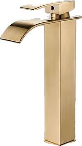Miscelatore per lavabo a cascata, design monocomando, finitura oro spazzolato, oro spazzolato H