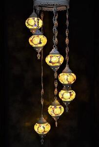 Lampada a sospensione in mosaico di vetro fatto a mano in giallo e bianco, 7 bulbi, lampadario orientale, lunghezza circa 155 cm