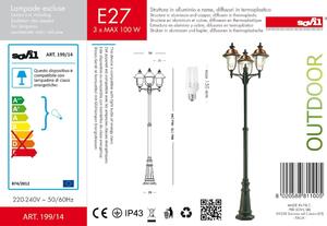 Lampione da giardino Rustica H244 cm, E27 in alluminio, grigio 3x IP43