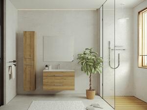 Mobile bagno sospeso con lavabo singolo e colonna portaoggetti 80 cm Naturale Chiaro - KAYLA