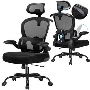 COMHOMA Sedia ergonomica per ufficio, sedia da scrivania con poggiatesta 3D e supporto lombare, design con appendiabiti integrato, bracciolo ribaltabile, 150 kg