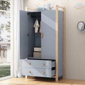 Armadio Flieks con barra e 2 cassetti, armadio a 2 ante per camera da letto armadio per corridoio armadio per soggiorno, blu