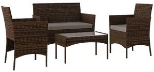 Set da Giardino con Divano 2 Posti 2 Sedie e Tavolino Basso in Rattan e Acciaio Grigio e Marrone