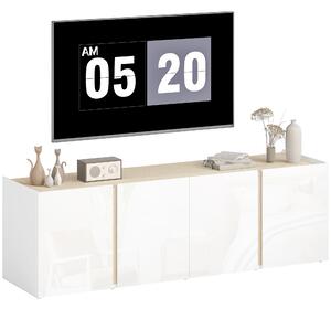 HOMCOM Mobile TV con 4 porte a chiusura ammortizzata, ripiano regolabile e passacavi, 135 x 38 x 45 cm, Bianco | Aosom Italy
