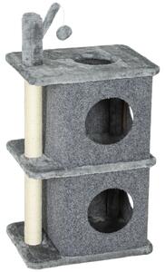 PawHut Albero Tiragraffi a 3 livelli con 2 nicchie 43 x 33 x 80 cm Grigio scuro | Aosom Italy