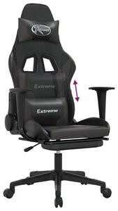 Sedia da Gaming con Poggiapiedi Nero e Grigio in Pelle finta