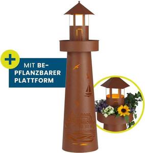 Colonna luminosa a LED Hoberg Design a forma di faro Effetto ruggine Illuminazione a LED per interni ed esterni Timer da 6 ore senza fili Piattaforma personalizzabile con piante ø 21 x 80 cm