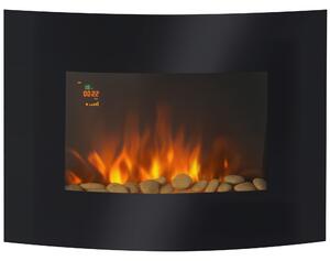 Camino Elettrico da Parete con 2 Livelli di Riscaldamento 900-1800W Fiamma 7 Colori e Telecomando Nero