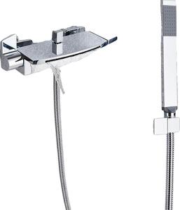 Rubinetto per doccia, bocca a cascata, design a doppia maniglia, cromato