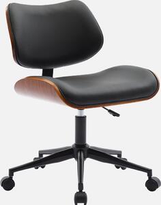 Sedia da ufficio con rotelle, effetto legno curvato e Pelle finta, Nero