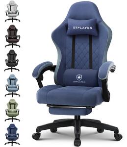GTPLAYER sedia da gioco Poltrona ergonomica da gioco Sedia da scrivania Sedia da gioco per PC con superficie in tessuto, cuscino di seduta in piuma, braccioli di collegamento, con poggiapiedi, capacità di carico fino a 153 kg