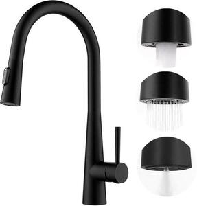 Rubinetto da cucina in acciaio inossidabile nero, orientabile a 360 gradi, con 3 posizioni di getto