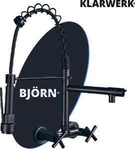 Bjorn | Rubinetteria da parete per ristorazione nero opaco | Rubinetto per cucina professionale in acciaio inox per due docce | Rubinetto per ristorante a parete per doppio lavello