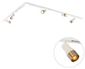 Sistema di illuminazione su binario moderno con 5 faretti beige e oro monofase - Iconic Kohua