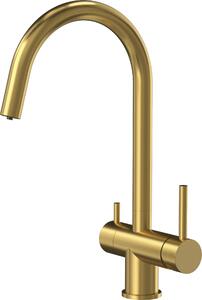 Miscelatore da cucina QUADRON Rubinetto CAREN a tre vie 360°, colore: oro, altezza: 35 cm Miscelatore da cucina in acciaio inox, rubinetto da cucina