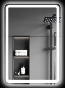 Specchio Bagno da Parete 70x100 cm con Interruttore Touch e Luce LED in Vetro Temperato Argento